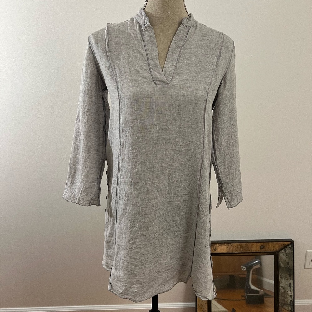 Nuthatch 100 % Linen Gray Kaftan Top Size Petite